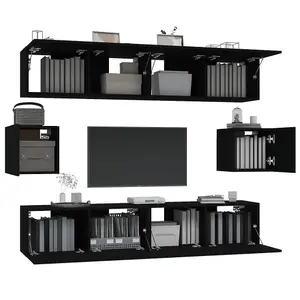 Berkfield 6 Piece TV Cabinet Set Black Engineered Wood