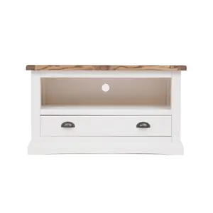 Cosenza Off White 1 Drawer TV Cabinet Brass Cup Handle