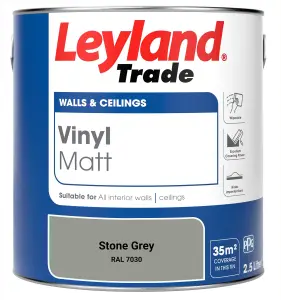 Leyland Trade Vinyl Matt Walls & Ceilings Emulsion Paint Stone Grey (RAL 7030) 2.5L