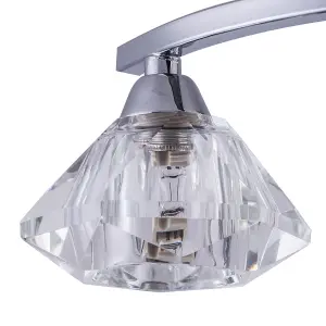 6 Light Spiral Semi-Flush Ceiling Light, Clear Glass Shades, Polished Chrome Finish