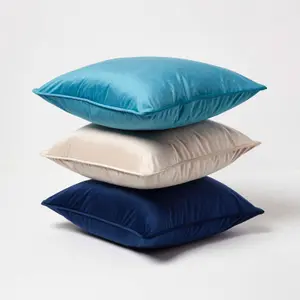 Homescapes Navy Filled Velvet Cushion with Piped Edge 46 x 46 cm