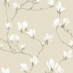 Laura Ashley Magnolia grove Neutral Floral Smooth Wallpaper Sample