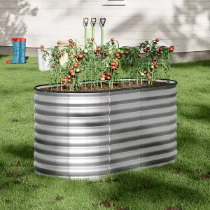 Silver Oval Three-grid Metal Raised Bed Galvanized Raised Planter Box Outdoor Raised Garden Bed Kit