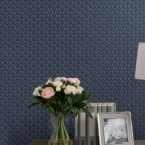 Laura Ashley Seaham Blue Motif Smooth Wallpaper