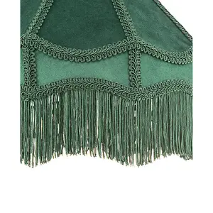 Traditional Victorian Empire Lampshade in Soft Forest Green Velvet with Tassels