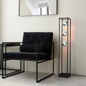 Luminosa Bologna Complete Floor Lamp, Matt Black, Iridescent Glass