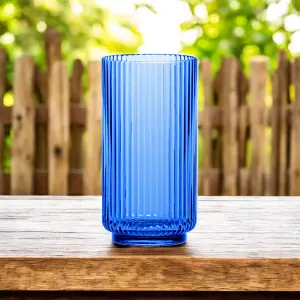 Coblat Blue Acrylic Plastic 22oz Ribbed Jumbo Highball Drinking Cups - Set of 6