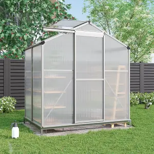 Silver Garden Plants Grow House with Aluminium Frame Large Walk-In Green House with Door and Window Silver 6x4 ft