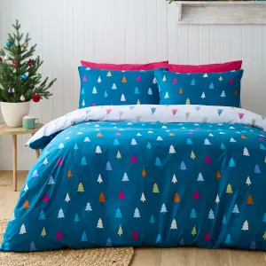 Catherine Lansfield Christmas Tree Soft Microfibre Reversible Single Duvet Cover Set with Pillowcase White