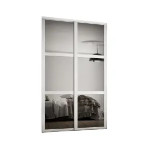 Contemporary Panel Shaker Mirrored Matt white 2 door Sliding Door kit (H)2260mm (W)1145mm