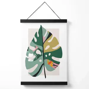 Monstera Leaf Green and Red Minamilist Medium Poster with Black Hanger