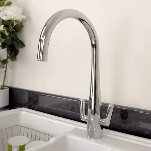 Astini Cosmopolitan Chrome Twin Lever Kitchen Sink Mixer Tap HK50