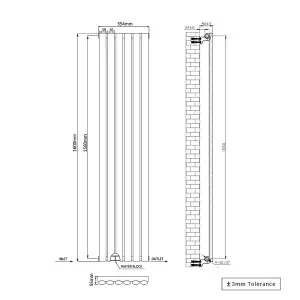 Right Radiators 1600x354mm Vertical Single Oval Column Designer Radiator Anthracite