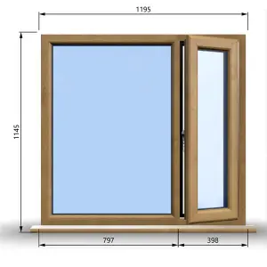 1195mm (W) x 1145mm (H) Wooden Stormproof Window - 1/3 Right Opening Window - Toughened Safety Glass