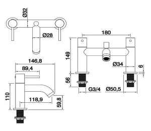 Aquarius RF-Series Bath Shower Mixer Tap inc Kit Brushed Brass