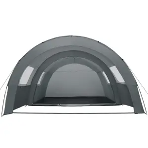 Tent Roskilde - for 6 people, with awning, groundsheet, 4 windows with mosquito nets - light grey/dark grey