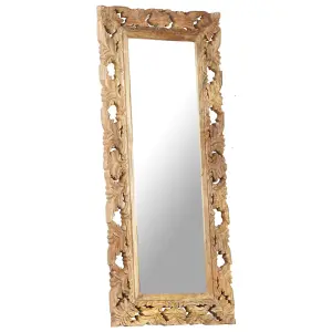 Berkfield Hand Carved Mirror Brown 110x50 cm Solid Mango Wood