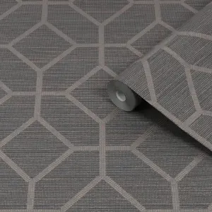 Boutique Asscher Grey Bronze effect Geometric Textured Wallpaper Sample