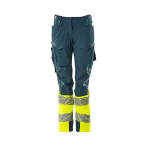 Mascot Accelerate Safe Ladies Diamond Fit Trousers with Kneepad Pockets - Petrol/Hi-Vis Yellow  (29) (Leg Length - Short)