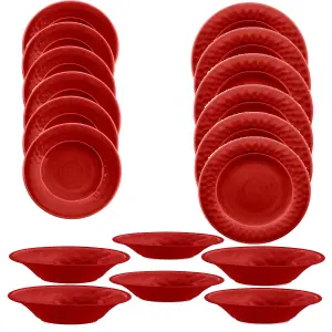 Purely Home Crackle Red Melamine 18 Piece Outdoor Dinnerware Set for 6