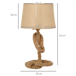 HOMCOM Nautical Style Rope-Base Table Lamp w/ Fabric Lampshade Metal Frame Beige