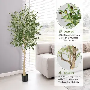 Costway 6FT Artificial Olive Tree 182cm Tall Faux Olive Plants Potted Olive Silk Tree