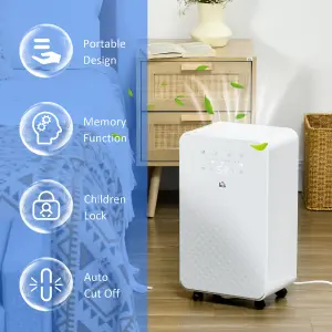 HOMCOM 10L/Day Protable Quiet Air Dehumidifier with Purifier, Timer, 5 Modes