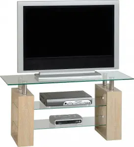 Milan TV Unit in Sonoma Oak Effect Veneer Clear Glass