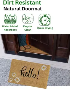 Coir Door Mat 60x40cm - Non-Slip Absorbent Indoor/Outdoor Eco-Friendly- Ideal for Door Entrance- Large  (YOUR PAWS)