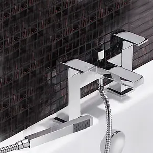 Cube Modern Bathroom Design Square Chrome Bath Shower Mixer Tap With Handset Kit