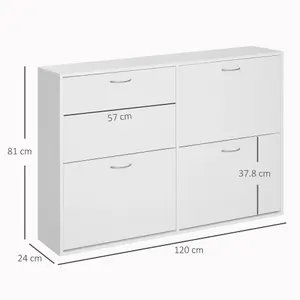 HOMCOM Wooden Shoes Cabinet Multi Flip Down Shelf Drawer Organizer - White