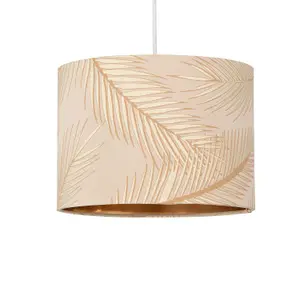 First Choice Lighting Set of 2 Tropica Champagne with Gold Embossed Leaf Detail 25cm Ceiling Pendant or Table Lamp Shades