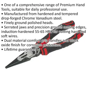 200mm Long Nose Pliers - High Leverage - Serrated Jaws - Corrosion Resistant