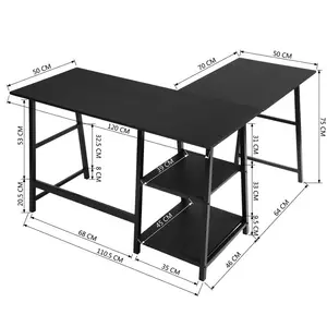 Charge L-Shape Desk Black / 75cm H x 120cm W x 120cm D