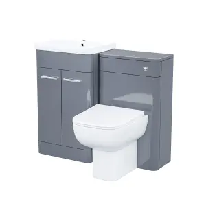 Nes Home 1000mm Steel Grey Vanity Cabinet and WC Unit with Back To Wall WC Toilet