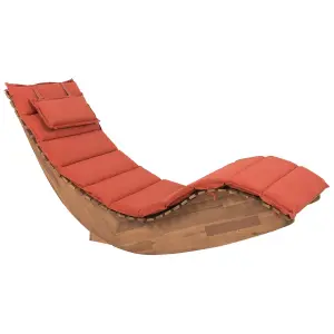 Sun Lounger with Cushion Wood Red BRESCIA