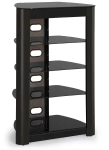 Centurion Supports Zinnia 5-Shelf Black Glass with Gloss Black Fascia Flat Screen TV/Hi-Fi/AV Rack Glass Stand