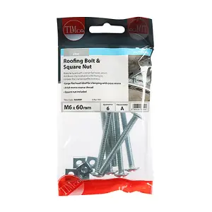 TIMCO Roofing Bolts & Square Nuts Silver - M6 x 60