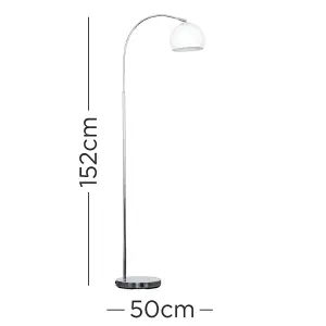 ValueLights Designer Style Chrome Stem Floor Lamp With White Arco Style Metal Dome Light Shade With LED GLS Bulb in Warm White