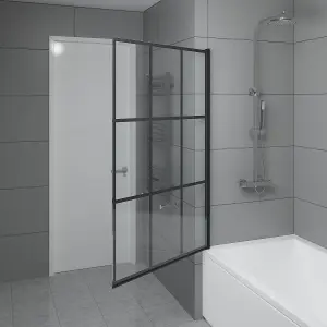 SunDaze 6mm Toughened Safety Glass Black Grid Straight Pivot Shower Bath Screen - 1400x800mm