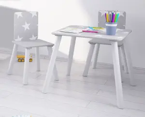 Childrens Grey Star Table & Chair Set, Preschoolers Study Activity, Kids or Toddlers