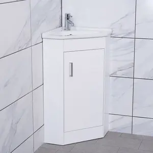 Rinse Bathrooms 550mm White Bathroom Corner Vanity Unit Basin Sink Cabinet Floorstanding Single Door