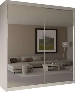 Sliding Wardrobes 4U Jacklin Modern Sliding Double Mirror Door Wardrobe in White & Black Color (W)1500mm, (H)21700mm