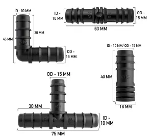 garden automatic irrigation/patio watering pack of 10 mixed fittings for 13/16mm ldpe water supply pipe plugs,tee,elbow + joiners