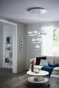 Pendant Ceiling Light Colour Chrome Shade Clear Plastic Bulb GU10 10x3.3W