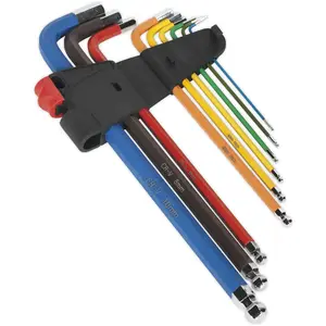 9 Piece Extra-Long Colour Coded Ball-End Hex Key Set - Perfect for DIY and Professional Use