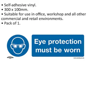 Mandatory Eye Protection Safety Sign - Self Adhesive Vinyl 300 x 100mm Sticker