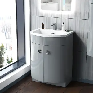 Nes Home 600mm Grey Vanity Basin Cabinet Poly Marble Freestanding Unit