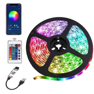 5m Smart RGB LED Strip Lights - USB-Powered - Bluetooth and Remote-Controlled