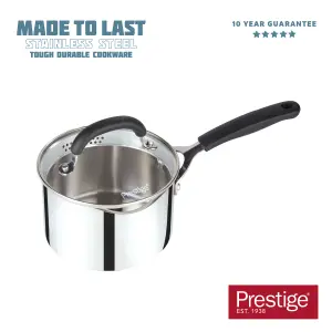 Prestige Made to Last Silver Round Stainless Steel Dishwasher Safe Saucepan with Double Sided Straining Lids 18cm, 1.9L